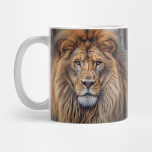 Majestic Mane: Hyperrealistic Oil Painting of a Zoo Lion Mug